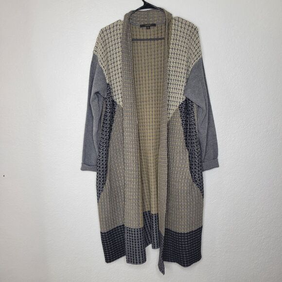 MaxSport Open Front Knit Color Block Long Sweater Cardigan Size XL with Pockets - Picture 2 of 9